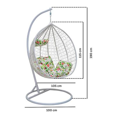 Indoor Outdoor Patio Wicker Hanging Chair Swing Egg Basket Chairs with Stand UV Resistant Cushions 120kg Capacity for Patio Backyard Balcony (White)