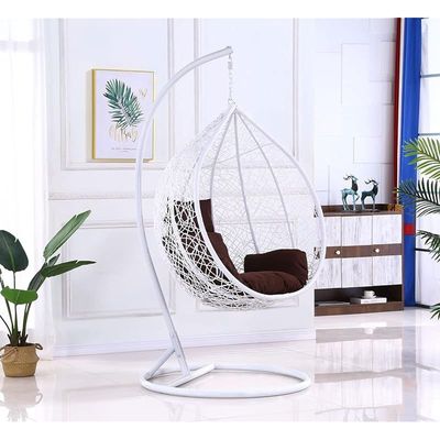 Indoor Outdoor Patio Wicker Hanging Chair Swing Egg Basket Chairs with Stand UV Resistant Cushions 120kg Capacity for Patio Backyard Balcony - Random Color Cushions (White)