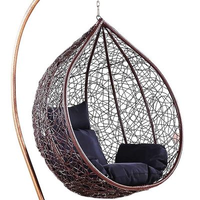 Indoor Outdoor Patio Wicker Hanging Chair Swing Egg Basket Chairs with Stand UV Resistant Cushions 120kg Capacity for Patio Backyard Balcony - Random Color Cushions (Brown)