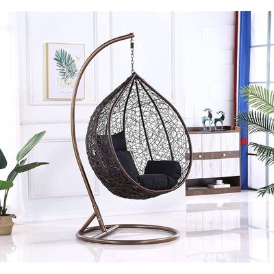Indoor Outdoor Patio Wicker Hanging Chair Swing Egg Basket Chairs with Stand UV Resistant Cushions 120kg Capacity for Patio Backyard Balcony - Random Color Cushions (Brown)