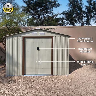 CamelTough Outdoor Metal Storage Shed, 9.1X6.3 feet, Garden Metal Shed Beige, CT-641