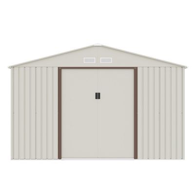 CamelTough Outdoor Metal Storage Shed, 11.2x10.6 feet, Garden Metal Shed Beige, CT-644