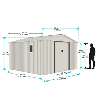 CamelTough Outdoor Metal Storage Shed, 11.2x10.6 feet, Garden Metal Shed Beige, CT-644