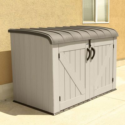 Lifetime, Heavy Duty Horizontal Storage Shed, 75 Cubic Feet, 5-Year Limited Warranty, Desert Sand Colour Box, Brown Lid LFT-60170