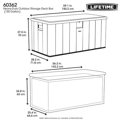 Lifetime Deck Box 150 Gallon (567.8 Litres), 150.2L x 71.8W x 70H cm  10-Year Limited Warranty, LFT-60362.
