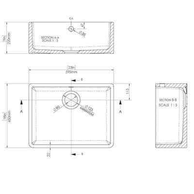 Butler Sink with Overflow 595x450x220