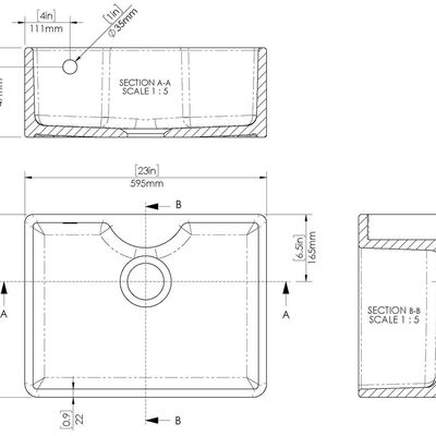 Butler Sink with Overflow & Tap Ledge 595x450x220