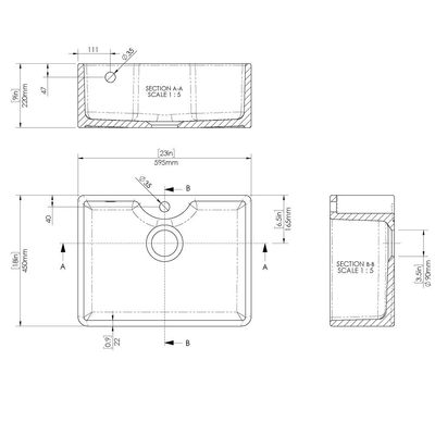 Butler Sink with Overflow & Tap Ledge 595x450x220