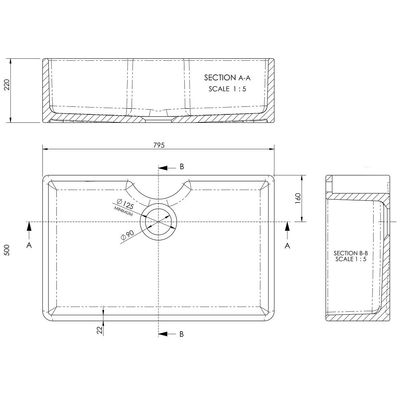 Butler Sink with Tap Ledge 795x500x220