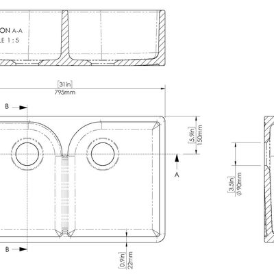 Double Butler Sink with Stepped Weir 795x500x220