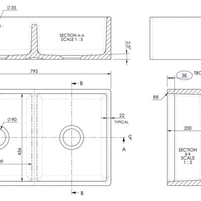 Double Butler Sink with Stepped Weir & Overflow 795x500x220