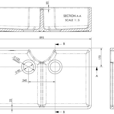 Double Butler Sink with Stepped Weir 895x550x220