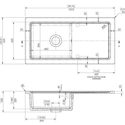 Counter Top Sink Single Bowl 1010x525