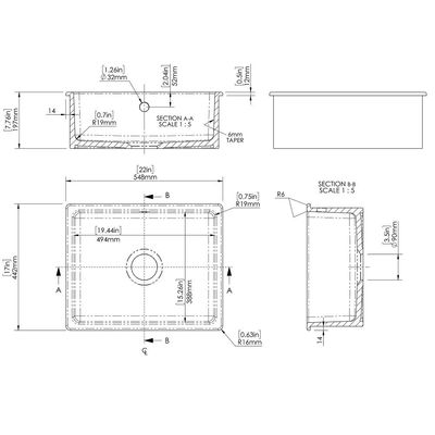 Inset Sink Single Bowl 548x442x197