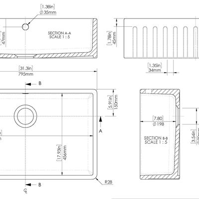 Butler Sink Fluted with Overflow 795x500x220