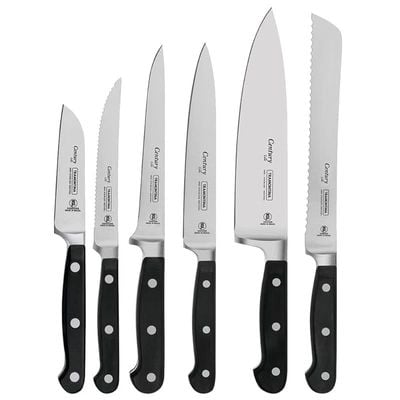 مجموعة سكاكين وحامل Tramontina Century المكونة من 7 قطع مع شفرات من الفولاذ المقاوم للصدأ ومقبض من البولي كربونات الأسود
