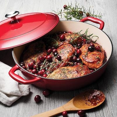 Tramontina Enameled Cast Iron Braiser | 4 Quart Capacity Non-stick Braiser Pot With Lid | Red.