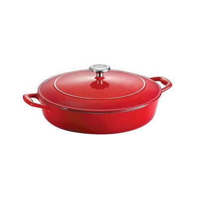 Tramontina Enameled Cast Iron Braiser | 4 Quart Capacity Non-stick Braiser Pot With Lid | Red.