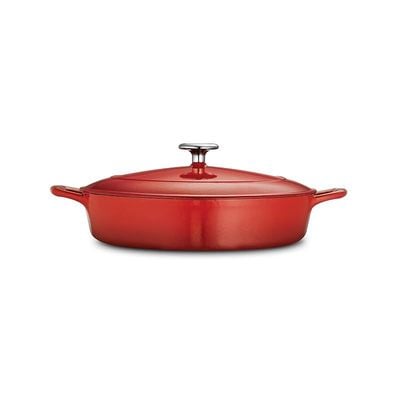 Tramontina Enameled Cast Iron Braiser | 4 Quart Capacity Non-stick Braiser Pot With Lid | Red.