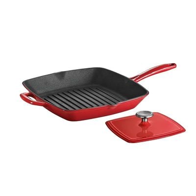 Tramontina Enameled Cast Iron Grill Pan With Press | 11in Non-stick Frying Pan Grill Wok| Blue.