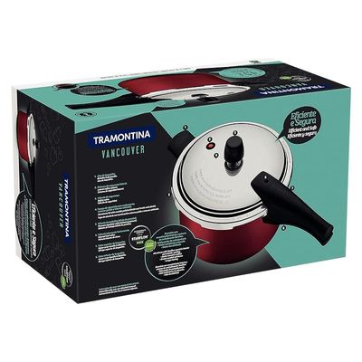 Tramontina Vancouver Pressure Cooker Red 20 cm 4.50 Litre capacity | 4 Safety Valves and Locking system