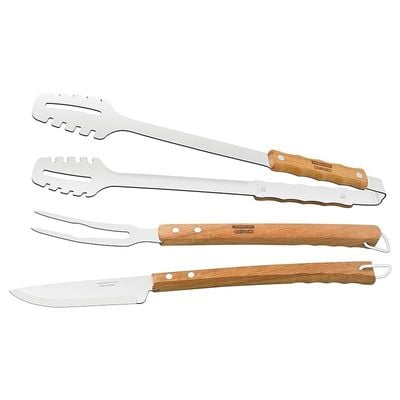 Tramontina Churrasco 3-Pieces Stainless Steel Barbecue Utensil Set with Wood Handles