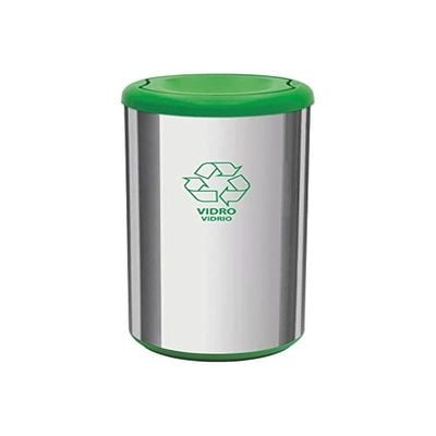 Tramontina Piemonte 40 Liter stainless Steel Swing Trash Bin with a Scotch Brite Finish and Green Polypropylene Lid and Base