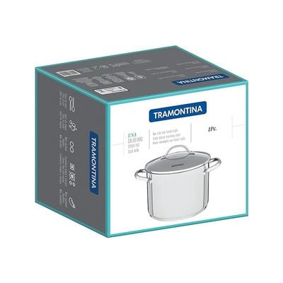 Tramontina Stock Pot 24 Centimeters Big Capacity 7.70 Liters Casserole Stainles Steel Triply Ply Bottom Induction Ready Shiny Finishing, Silver, 62285-240, Una