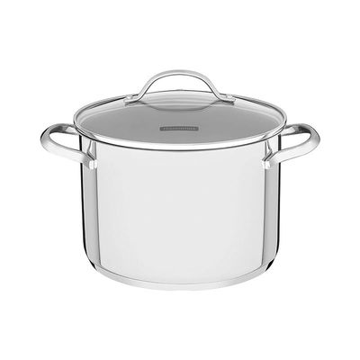 Tramontina Stock Pot 24 Centimeters Big Capacity 7.70 Liters Casserole Stainles Steel Triply Ply Bottom Induction Ready Shiny Finishing, Silver, 62285-240, Una