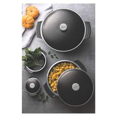 Tramontina Lyon 24cm 3.7L Black Forged Aluminum Casserole with Interior Starflon High Performance PFOA Free Nonstick Coating