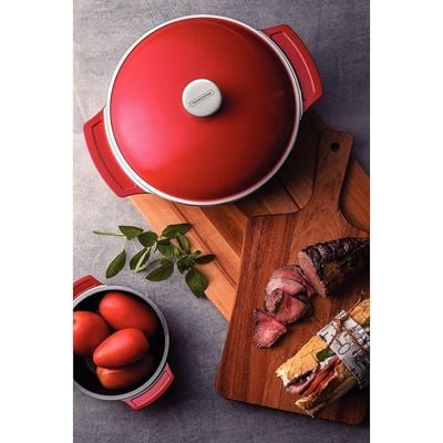 Tramontina Lyon 26cm 4.6L Red Forged Aluminum Casserole with Interior Starflon High Performance PFOA Free Nonstick Coating