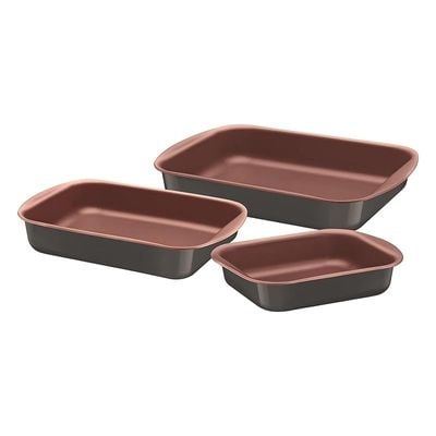 Tramontina Vermont 3 Pieces Graphite Aluminum Roasting Pan Set with Copper Interior Starflon Max PFOA Free Nonstick Coating