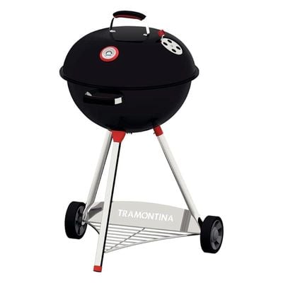 Tramontina TCP-560L Charcoal Grill with Enameled Steel Lid with Thermometer, Stainless Steel Grate, Utensils and Wheels