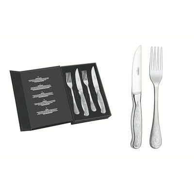 Tramontina Classic 4 Pieces Stainless Steel Barbecue Flatware Set with Polished Finish, Relief Designed Handles and Case