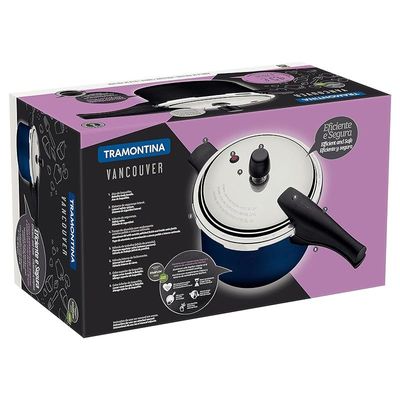 Tramontina Vancouver Pressure Cooker Blue 20 cm 4.50 Litre capacity | 4 Safety Valves and Locking system &amp; Internal/External Non-Stick Coating