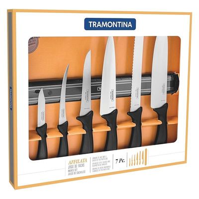 Tramontina 7 Piece Cutlery Knife Set - Stainless Steel Flatware Silverware Set Sharp Professional Kitchen Chef Cooking Knives set with Black Handles