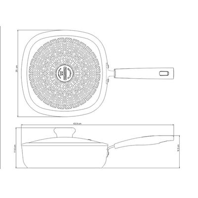 Tramontina Refinatta Rectangular Deep Red Aluminum Frying Pan With Interior Starflon T3 Mnon-Stick Coating Lid And Long Handle, 24 cm 2.8 L