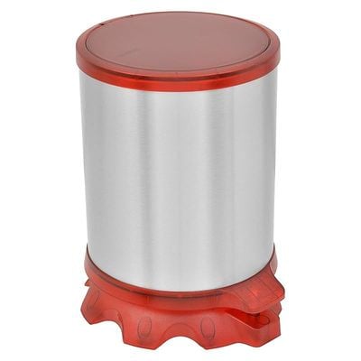 Tramontina Sofie 5 Liter Stainless Steel Pedal Trash Bin with Scotch Brite Finish and Transparent Red Plastic Detailing