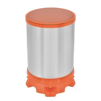 Tramontina Sofie 5 Liter Stainless Steel Pedal Trash Bin with Scotch Brite Finish and Transparent Orange Plastic Detailing