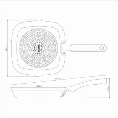 Tramontina Monaco Induction 24cm 1.5L Black Aluminum Skillet Grill with Interior and Exterior Starflon Premium PFOA Free Nonstick Coating