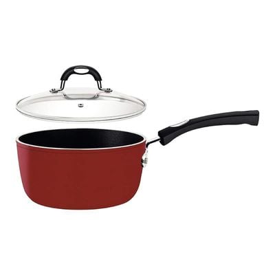 Tramontina Monaco Induction 18cm 2L Aluminum Saucepan with Lid with Interior Starflon Premium PFOA Free Nonstick Coating and Exterior Red Silicon Coating