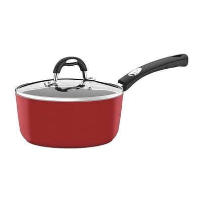 Tramontina Monaco Induction 18cm 2L Aluminum Saucepan with Lid with Interior Starflon Premium PFOA Free Nonstick Coating and Exterior Red Silicon Coating