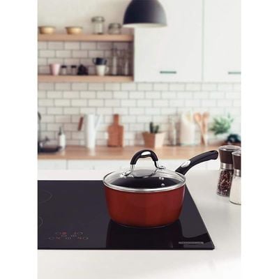 Tramontina Monaco Induction 18cm 2L Aluminum Saucepan with Lid with Interior Starflon Premium PFOA Free Nonstick Coating and Exterior Red Silicon Coating