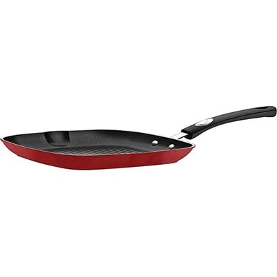 Tramontina Monaco Induction 28cm 1.5L Aluminum Skillet Grill with Interior Starflon Premium PFOA Free Nonstick Coating and Exterior Red Silicon Coating