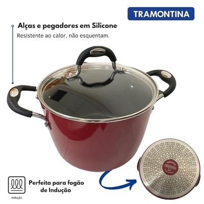 Tramontia Pasta Cooker Internal Non-Stick High Resistance Coating Stainer Included 22 Cm Pot Casserole Glas Lid Red Color