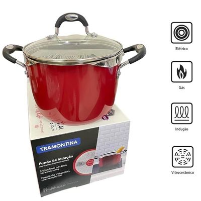 Tramontia Pasta Cooker Internal Non-Stick High Resistance Coating Stainer Included 22 Cm Pot Casserole Glas Lid Red Color