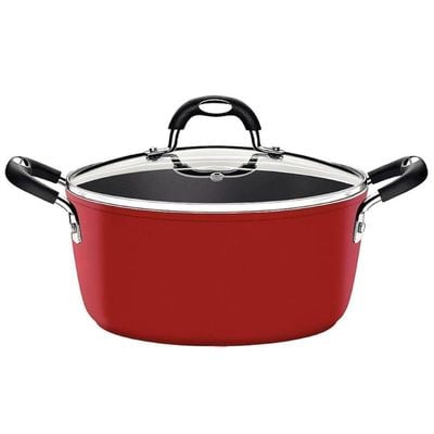 Tramontina Monaco Induction 28cm 6.4L Aluminum Casserole with Interior Starflon Premium PFOA Free Nonstick Coating and Exterior Red Silicon Coating