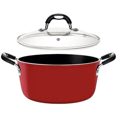 Tramontina Monaco Induction 28cm 6.4L Aluminum Casserole with Interior Starflon Premium PFOA Free Nonstick Coating and Exterior Red Silicon Coating