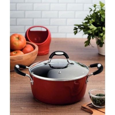 Tramontina Monaco Induction 28cm 6.4L Aluminum Casserole with Interior Starflon Premium PFOA Free Nonstick Coating and Exterior Red Silicon Coating