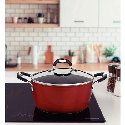 Tramontina Monaco Induction 28cm 6.4L Aluminum Casserole with Interior Starflon Premium PFOA Free Nonstick Coating and Exterior Red Silicon Coating